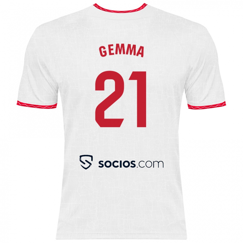 Niño Camiseta Gemma Gili Giner #21 Blanco Rojo 1ª Equipación 2024/25 La Camisa México