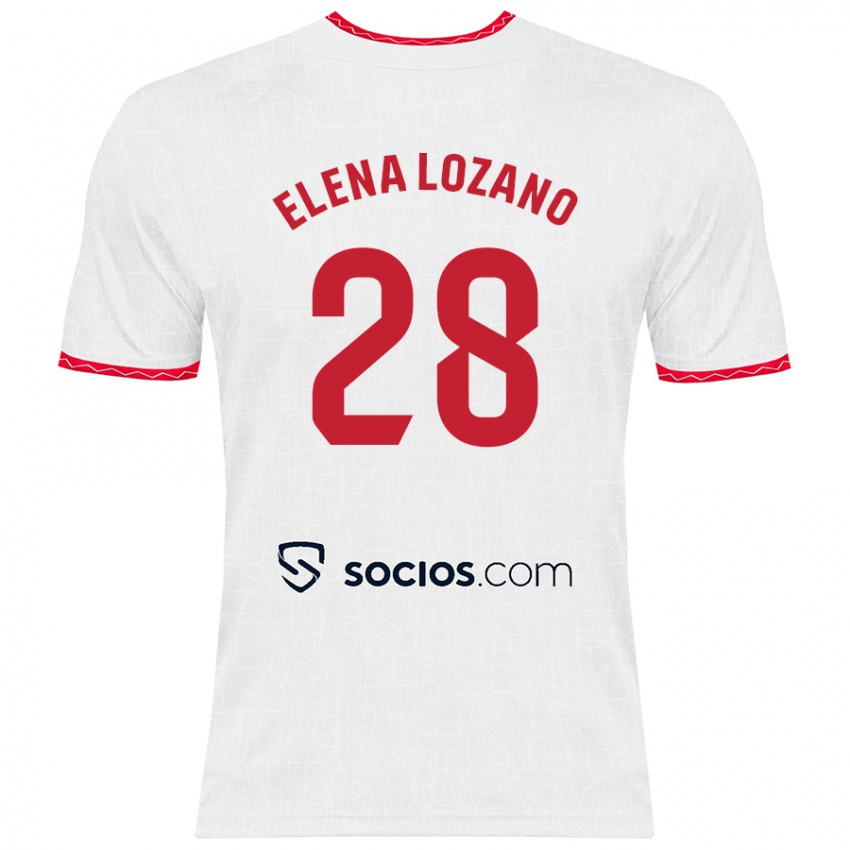 Niño Camiseta Elena Lozano Gallego #28 Blanco Rojo 1ª Equipación 2024/25 La Camisa México