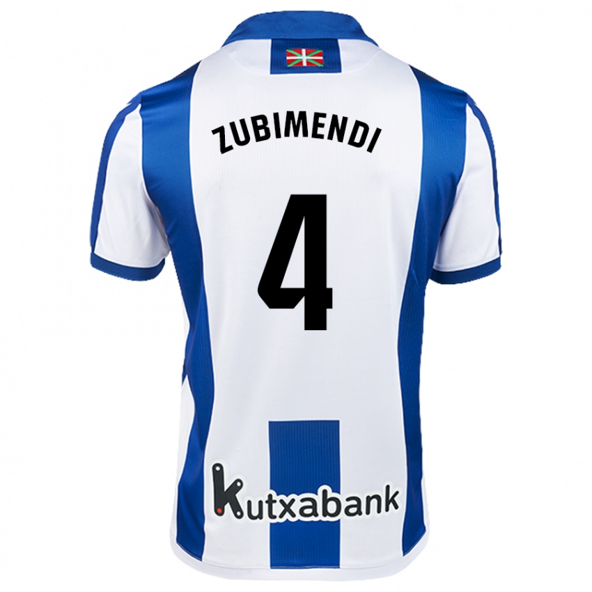 Niño Camiseta Martín Zubimendi #4 Blanco Azul 1ª Equipación 2024/25 La Camisa México