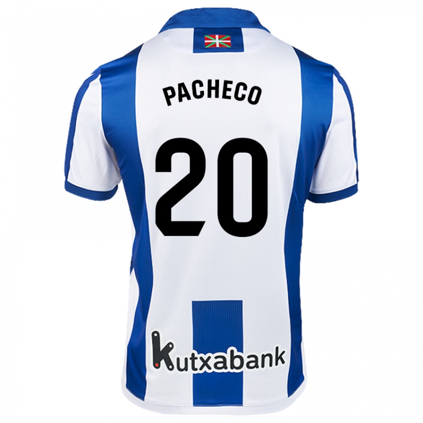 Niño Camiseta Jon Pacheco #20 Blanco Azul 1ª Equipación 2024/25 La Camisa México