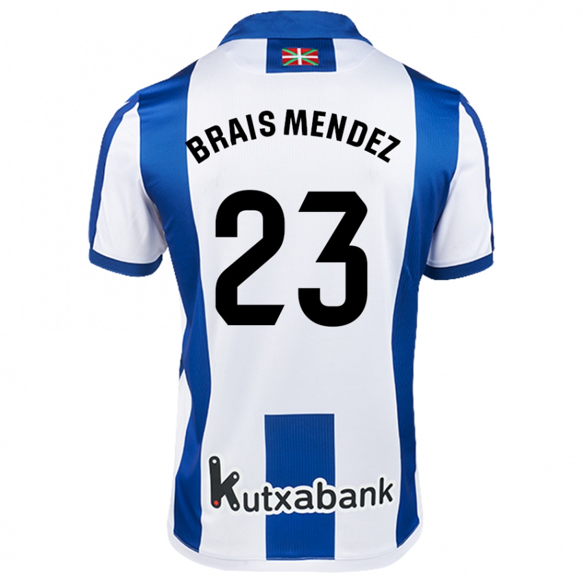 Niño Camiseta Brais Méndez #23 Blanco Azul 1ª Equipación 2024/25 La Camisa México