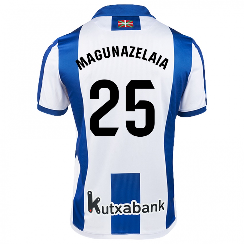 Niño Camiseta Jon Magunazelaia #25 Blanco Azul 1ª Equipación 2024/25 La Camisa México