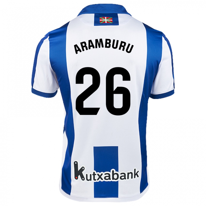 Niño Camiseta Jon Aramburu #26 Blanco Azul 1ª Equipación 2024/25 La Camisa México