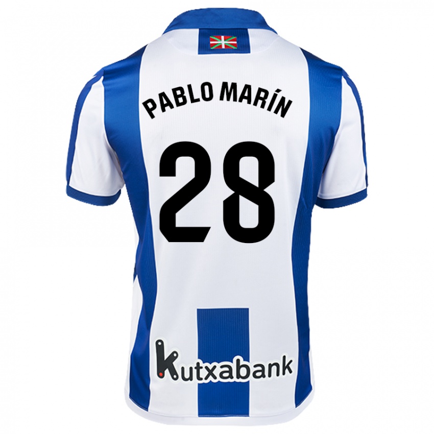 Niño Camiseta Pablo Marín #28 Blanco Azul 1ª Equipación 2024/25 La Camisa México