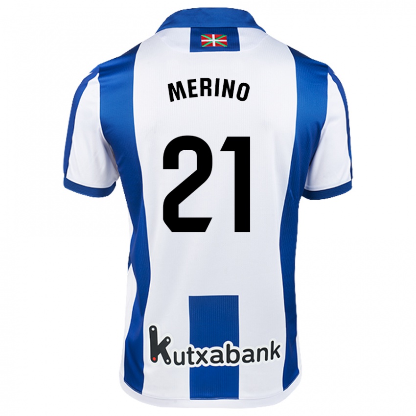 Niño Camiseta Jon Merino #21 Blanco Azul 1ª Equipación 2024/25 La Camisa México