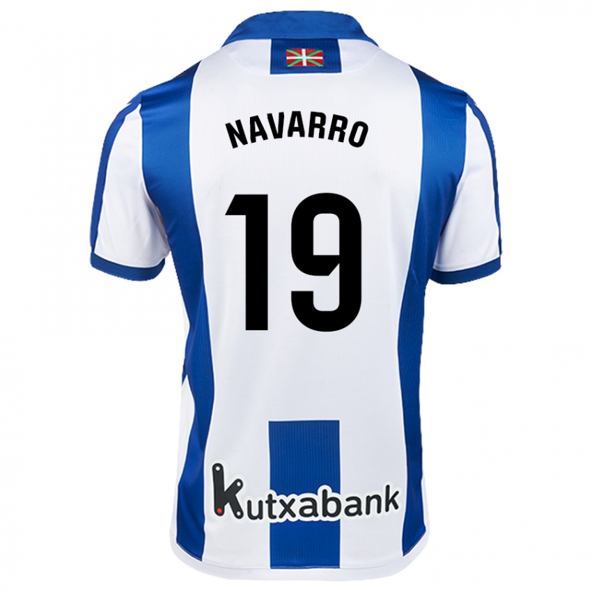 Niño Camiseta Lorena Navarro #19 Blanco Azul 1ª Equipación 2024/25 La Camisa México