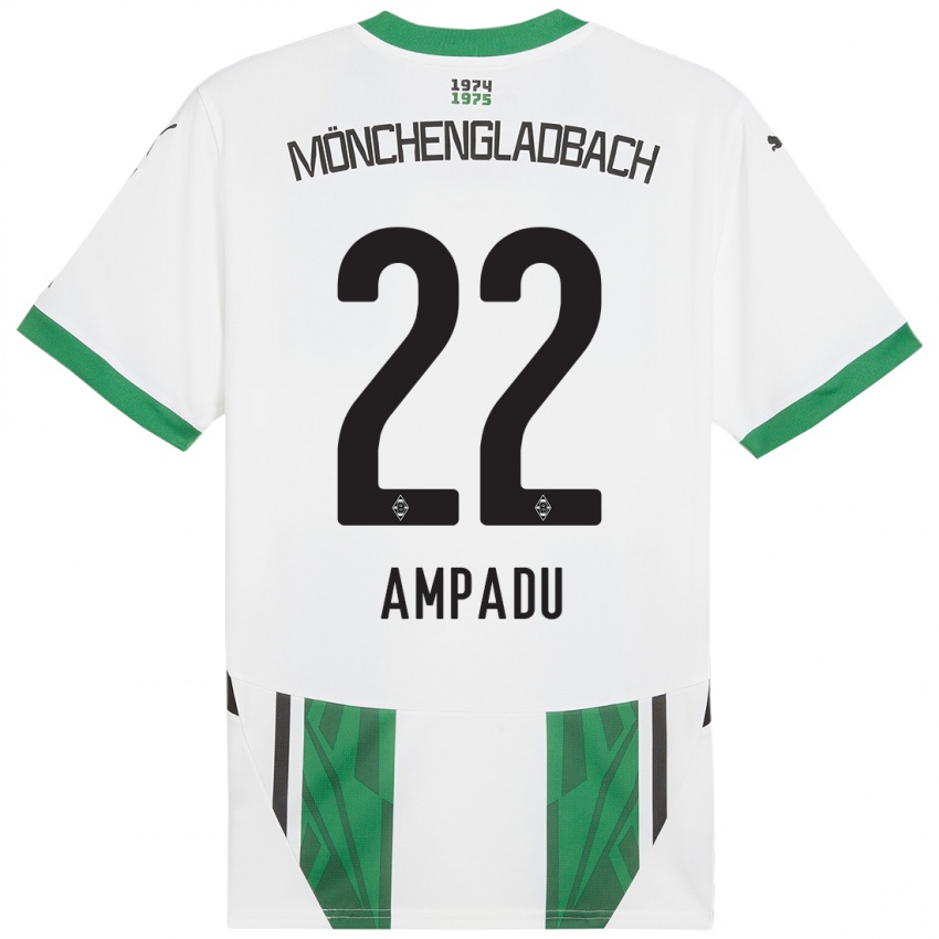 Niño Camiseta Leon Ampadu #22 Blanco Verde 1ª Equipación 2024/25 La Camisa México