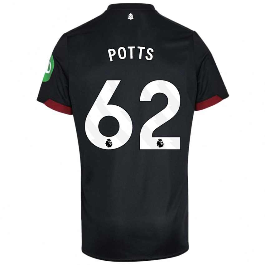 Niño Camiseta Freddie Potts #62 Negro Blanco 2ª Equipación 2024/25 La Camisa México