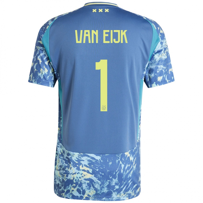 Niño Camiseta Regina Van Eijk #1 Gris Azul Amarillo 2ª Equipación 2024/25 La Camisa México