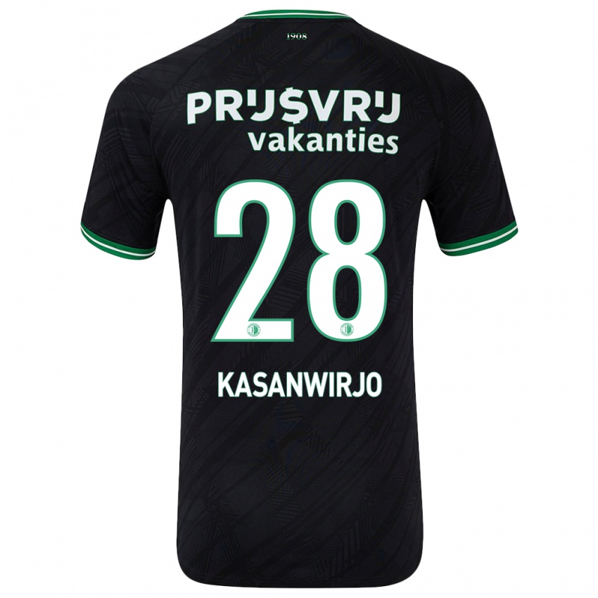 Niño Camiseta Neraysho Kasanwirjo #28 Negro Verde 2ª Equipación 2024/25 La Camisa México