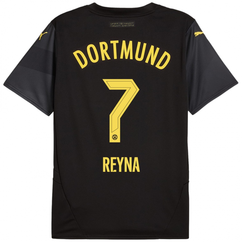 Niño Camiseta Giovanni Reyna #7 Negro Amarillo 2ª Equipación 2024/25 La Camisa México