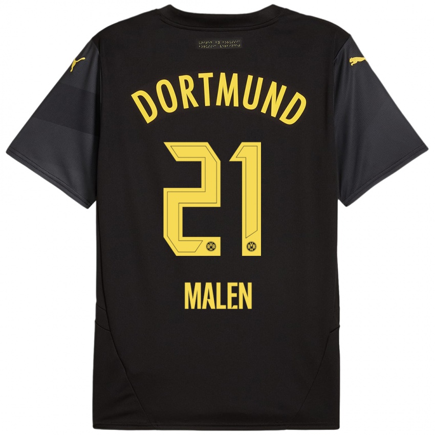 Niño Camiseta Donyell Malen #21 Negro Amarillo 2ª Equipación 2024/25 La Camisa México