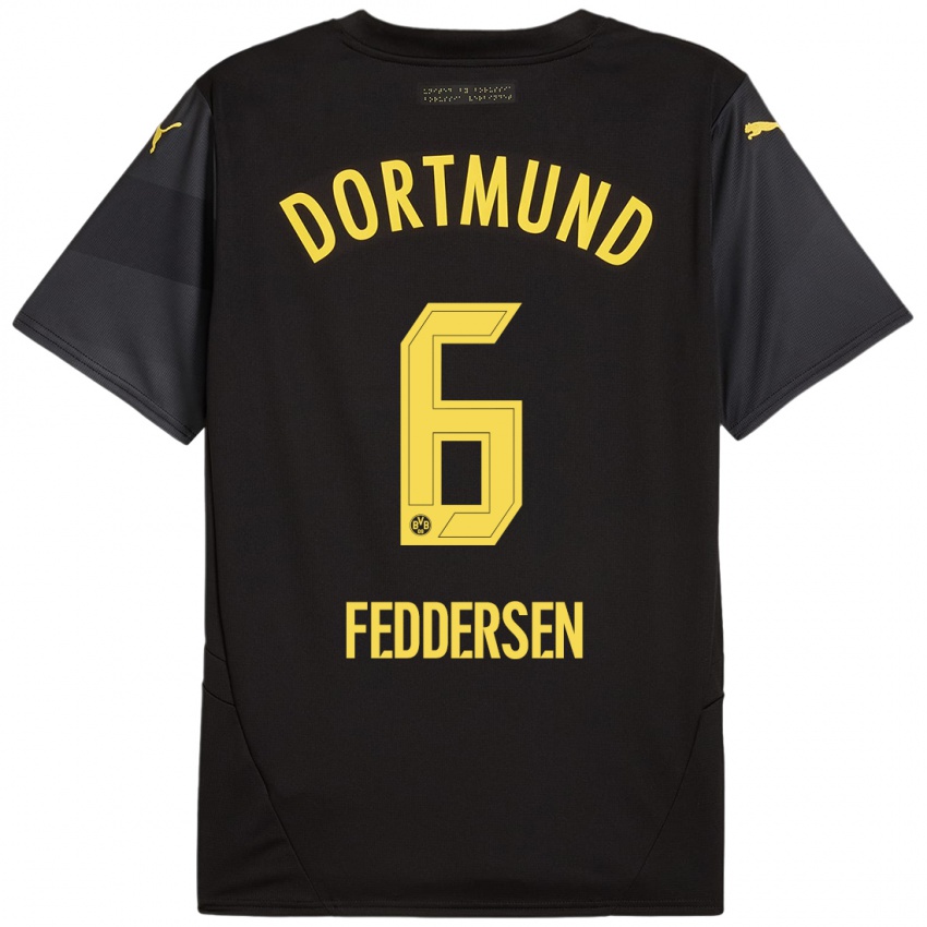 Niño Camiseta Jonas Feddersen #6 Negro Amarillo 2ª Equipación 2024/25 La Camisa México