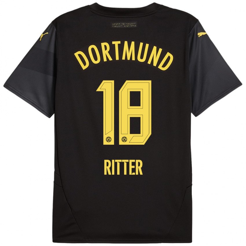 Niño Camiseta Roméo Ritter #18 Negro Amarillo 2ª Equipación 2024/25 La Camisa México