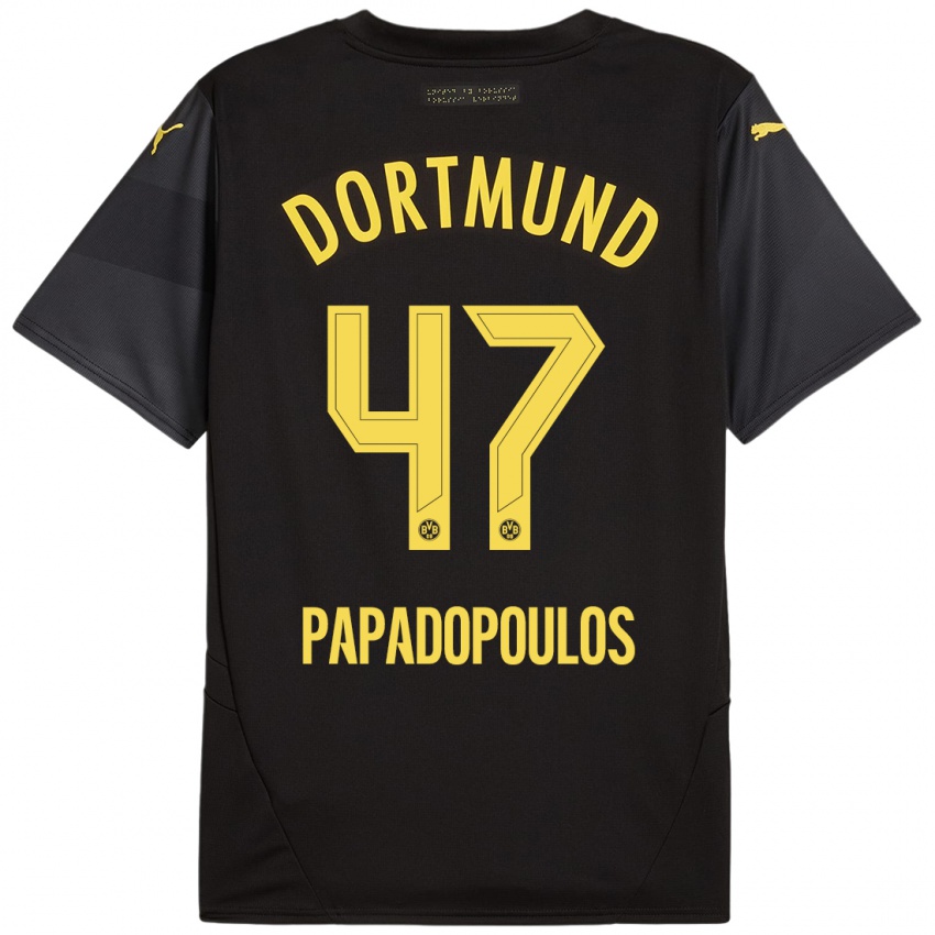 Niño Camiseta Antonios Papadopoulos #47 Negro Amarillo 2ª Equipación 2024/25 La Camisa México