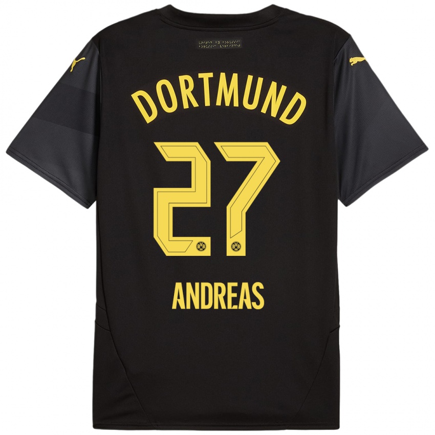 Niño Camiseta Kuno Andreas #27 Negro Amarillo 2ª Equipación 2024/25 La Camisa México