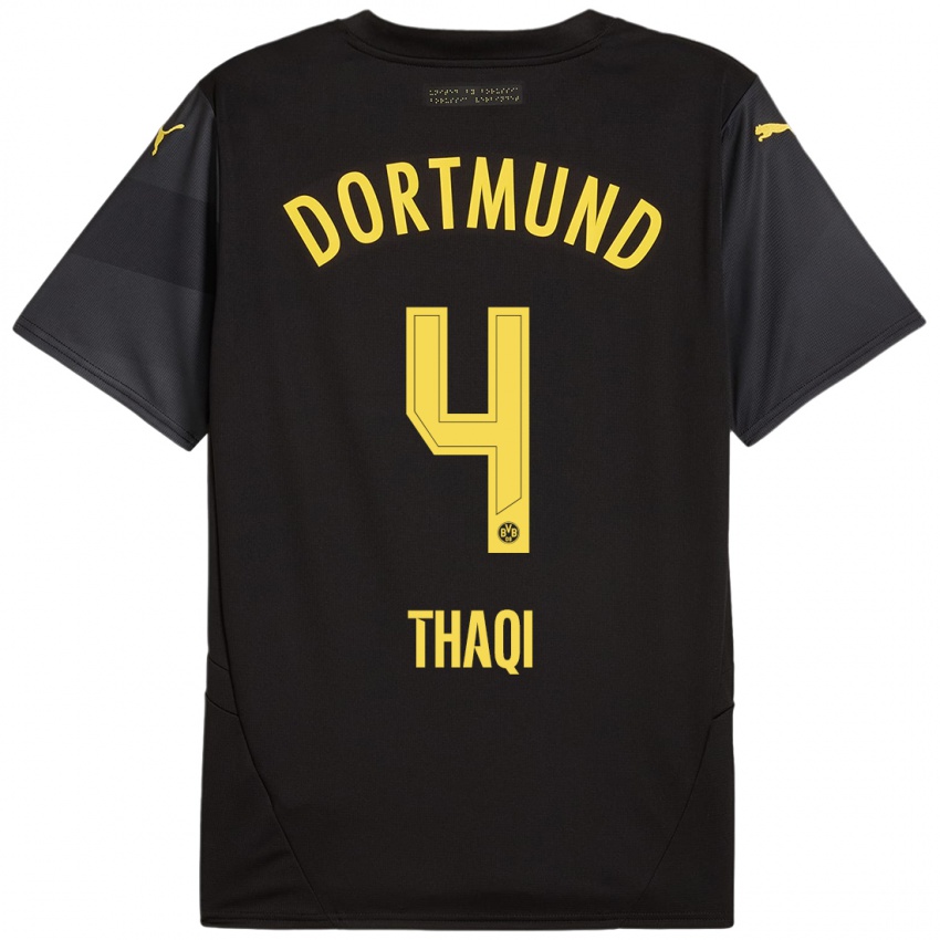 Niño Camiseta Albin Thaqi #4 Negro Amarillo 2ª Equipación 2024/25 La Camisa México