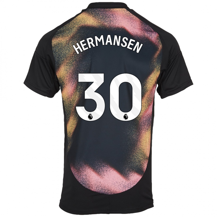 Niño Camiseta Mads Hermansen #30 Negro Blanco 2ª Equipación 2024/25 La Camisa México