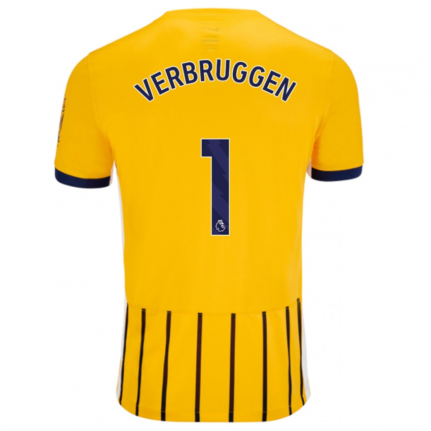 Niño Camiseta Bart Verbruggen #1 Dorado Azul Rayas 2ª Equipación 2024/25 La Camisa México