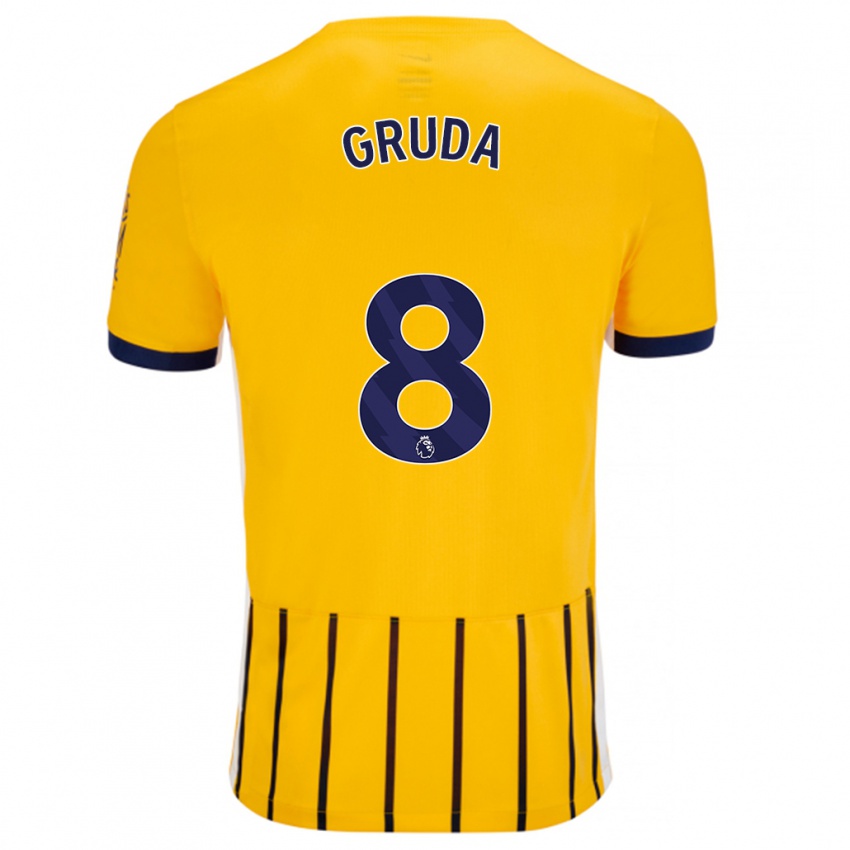 Niño Camiseta Brajan Gruda #8 Dorado Azul Rayas 2ª Equipación 2024/25 La Camisa México