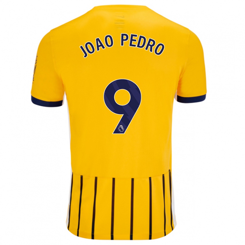 Niño Camiseta João Pedro #9 Dorado Azul Rayas 2ª Equipación 2024/25 La Camisa México