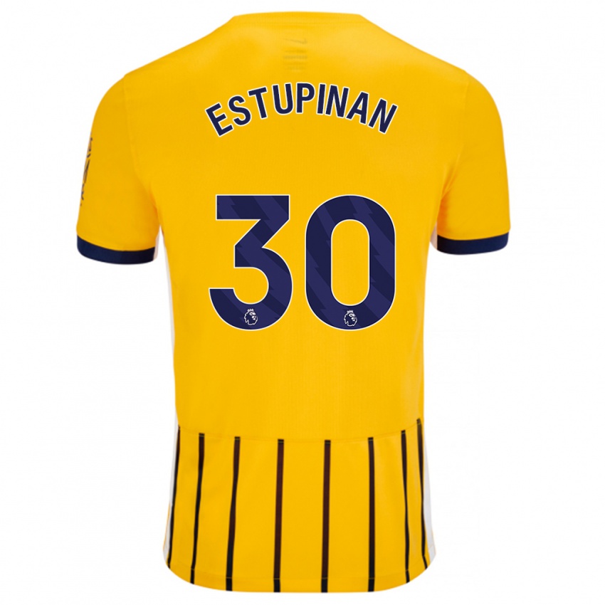 Niño Camiseta Pervis Estupiñán #30 Dorado Azul Rayas 2ª Equipación 2024/25 La Camisa México