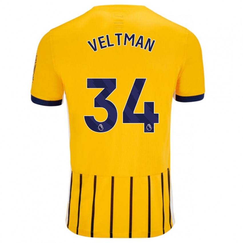 Niño Camiseta Joël Veltman #34 Dorado Azul Rayas 2ª Equipación 2024/25 La Camisa México