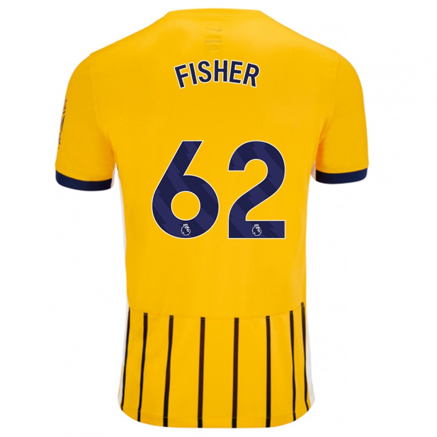 Niño Camiseta Hugo Fisher #62 Dorado Azul Rayas 2ª Equipación 2024/25 La Camisa México