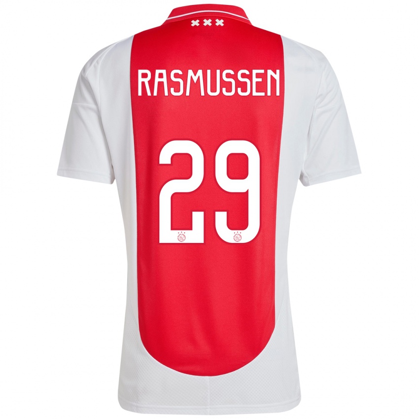 Hombre Camiseta Christian Rasmussen #29 Rojo Blanco 1ª Equipación 2024/25 La Camisa México