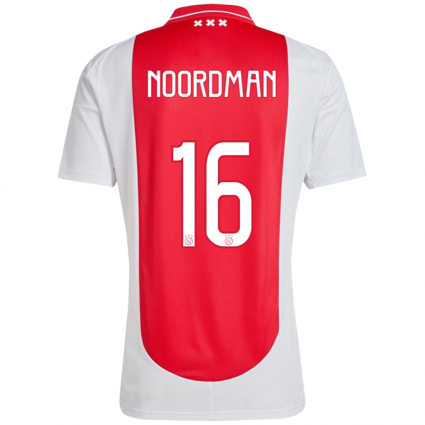 Hombre Camiseta Danique Noordman #16 Rojo Blanco 1ª Equipación 2024/25 La Camisa México