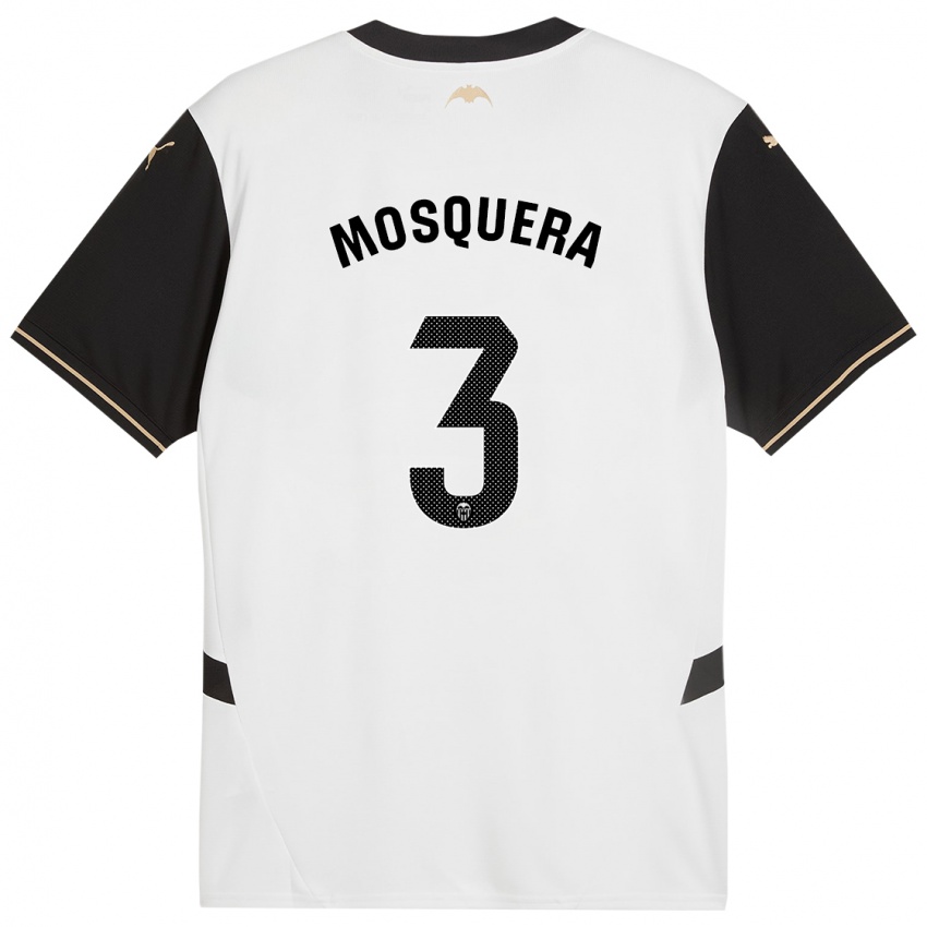 Hombre Camiseta Cristhian Mosquera #3 Blanco Negro 1ª Equipación 2024/25 La Camisa México