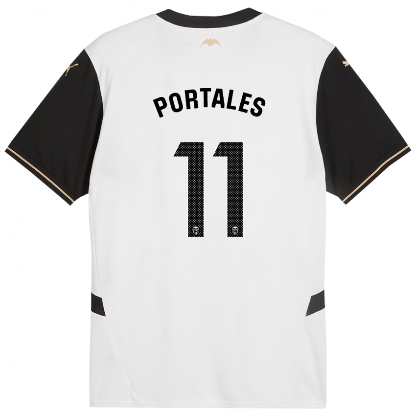 Hombre Camiseta Macarena Portales #11 Blanco Negro 1ª Equipación 2024/25 La Camisa México