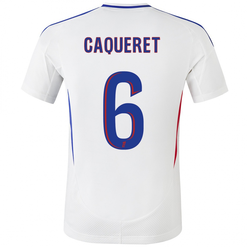 Hombre Camiseta Maxence Caqueret #6 Blanco Azul 1ª Equipación 2024/25 La Camisa México