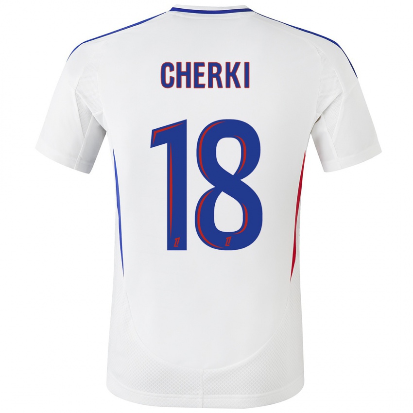 Hombre Camiseta Rayan Cherki #18 Blanco Azul 1ª Equipación 2024/25 La Camisa México