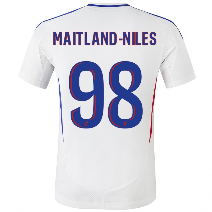 Hombre Camiseta Ainsley Maitland-Niles #98 Blanco Azul 1ª Equipación 2024/25 La Camisa México