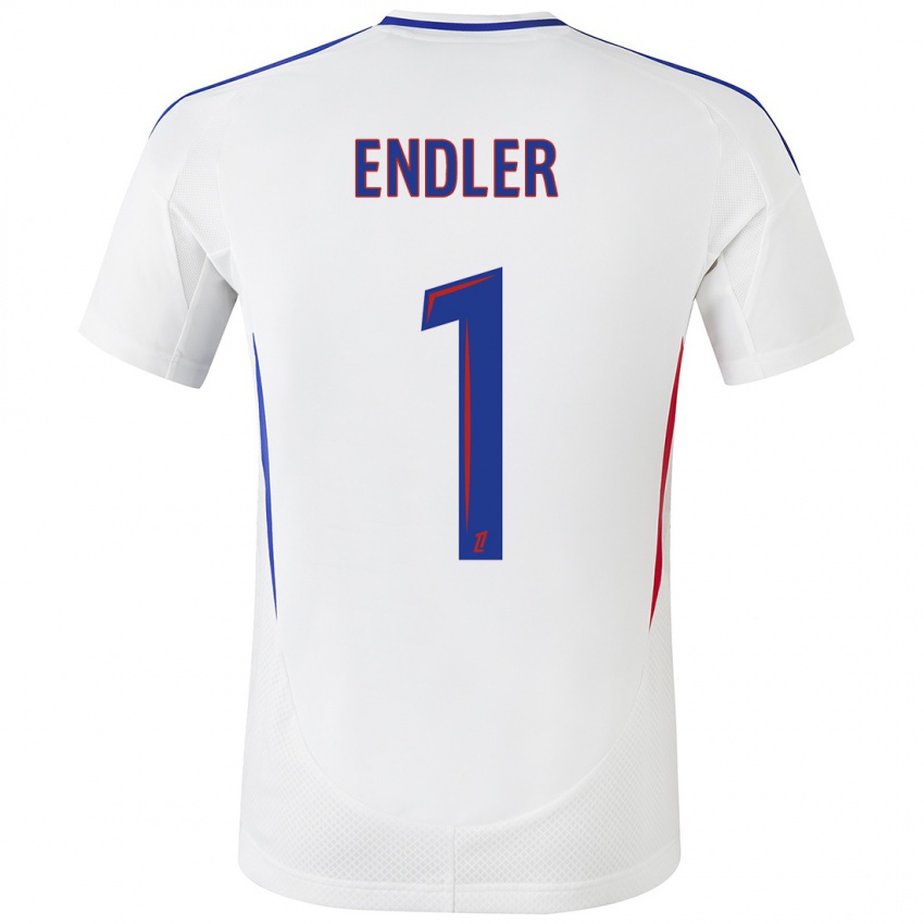 Hombre Camiseta Christiane Endler #1 Blanco Azul 1ª Equipación 2024/25 La Camisa México