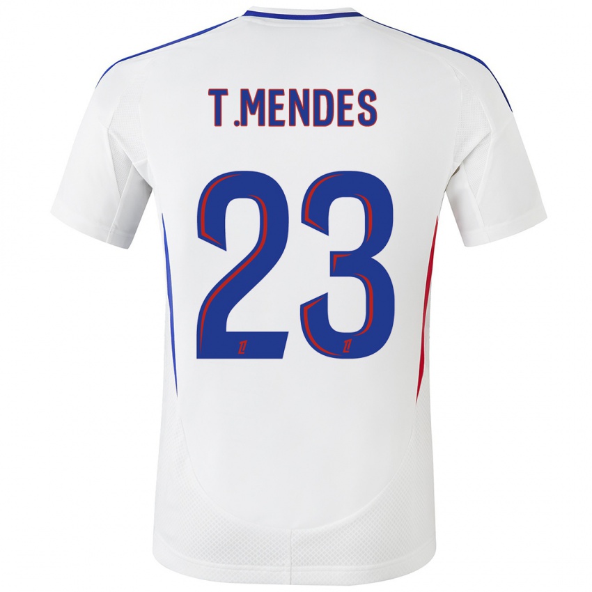 Hombre Camiseta Thiago Mendes #23 Blanco Azul 1ª Equipación 2024/25 La Camisa México