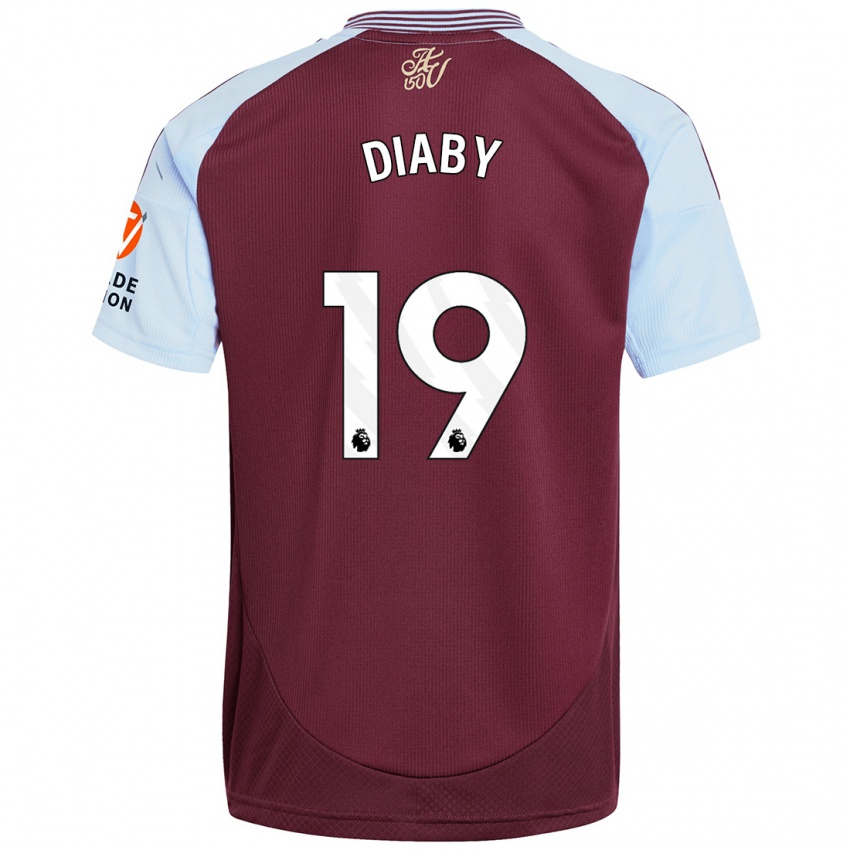 Hombre Camiseta Moussa Diaby #19 Borgoña Azul Cielo 1ª Equipación 2024/25 La Camisa México