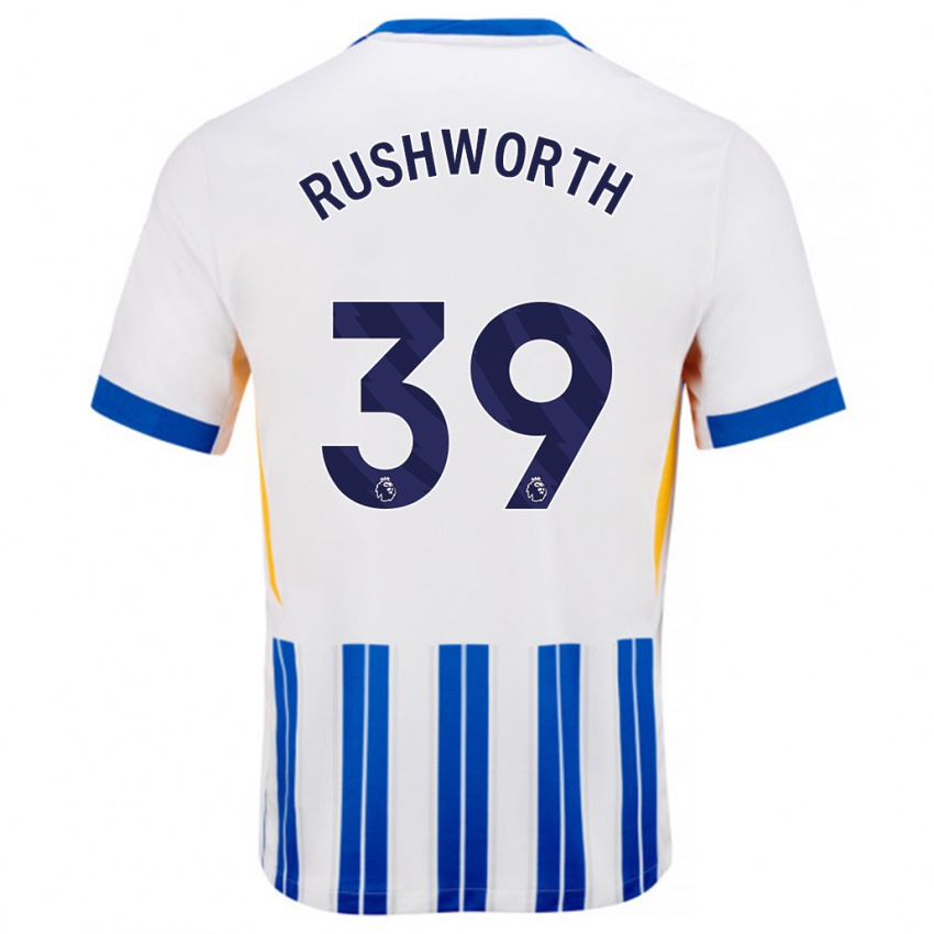 Hombre Camiseta Carl Rushworth #39 Blanco Azul Rayas 1ª Equipación 2024/25 La Camisa México