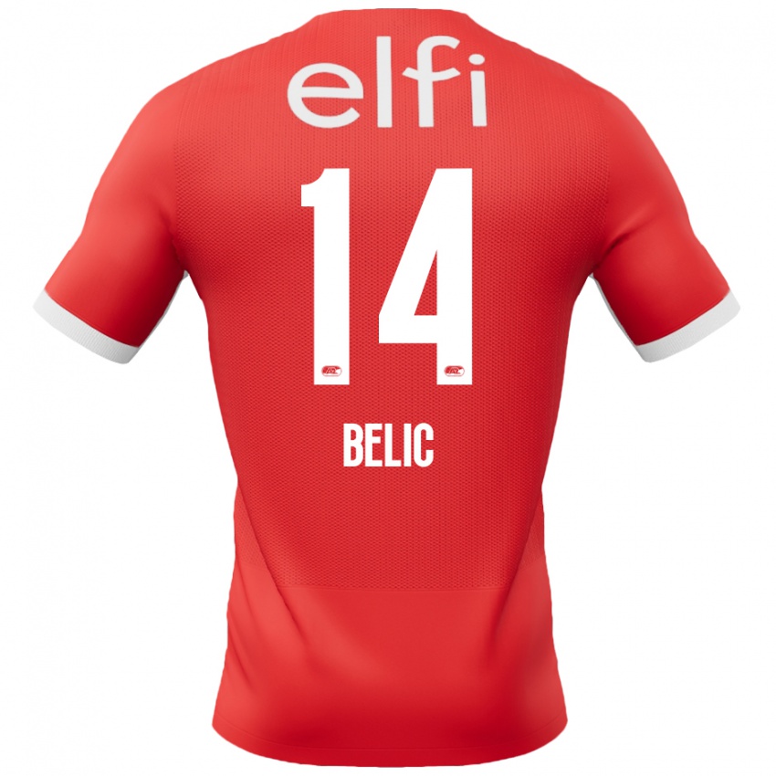 Hombre Camiseta Kristijan Belic #14 Rojo Blanco 1ª Equipación 2024/25 La Camisa México