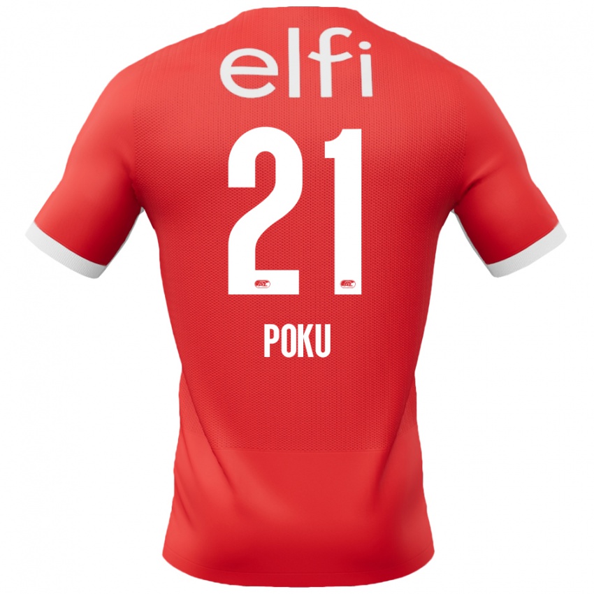 Hombre Camiseta Ernest Poku #21 Rojo Blanco 1ª Equipación 2024/25 La Camisa México