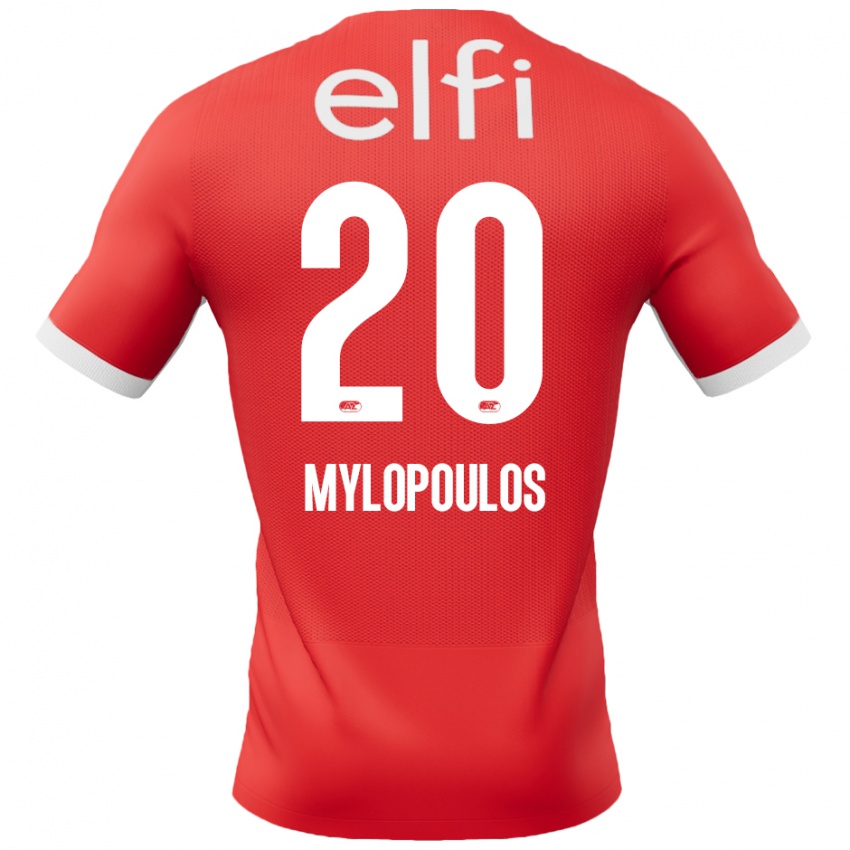 Hombre Camiseta Marios Mylopoulos #20 Rojo Blanco 1ª Equipación 2024/25 La Camisa México