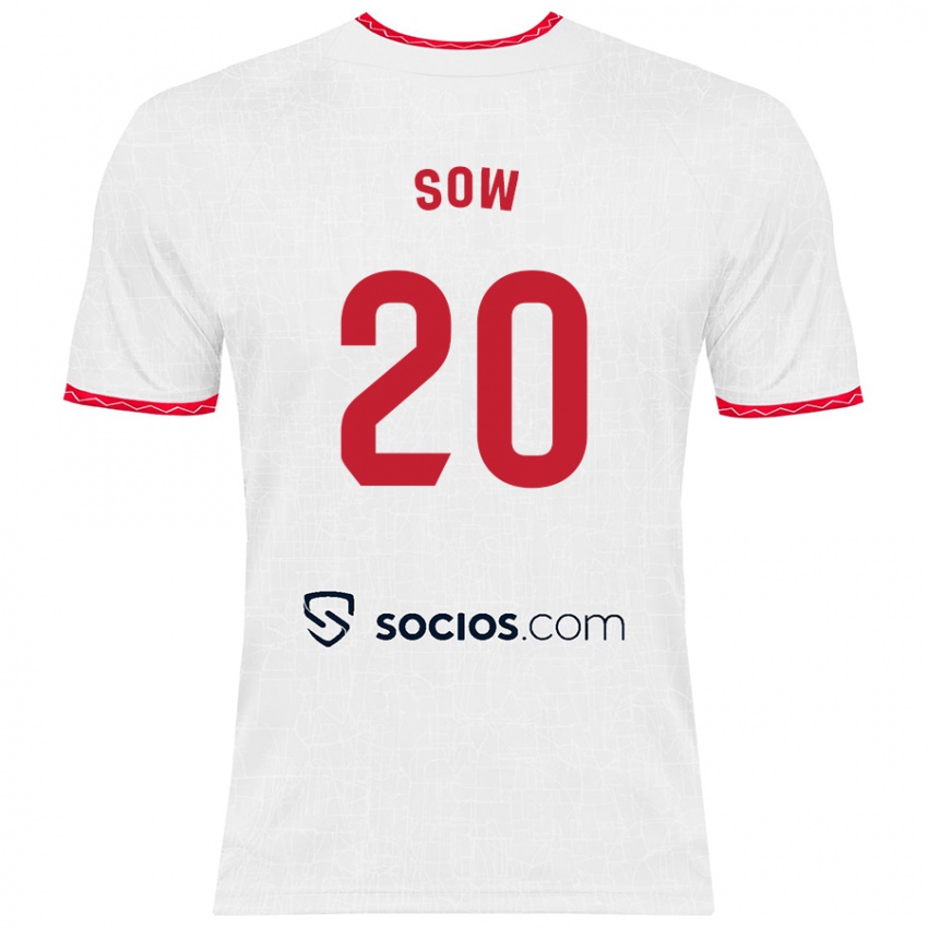 Hombre Camiseta Djibril Sow #20 Blanco Rojo 1ª Equipación 2024/25 La Camisa México