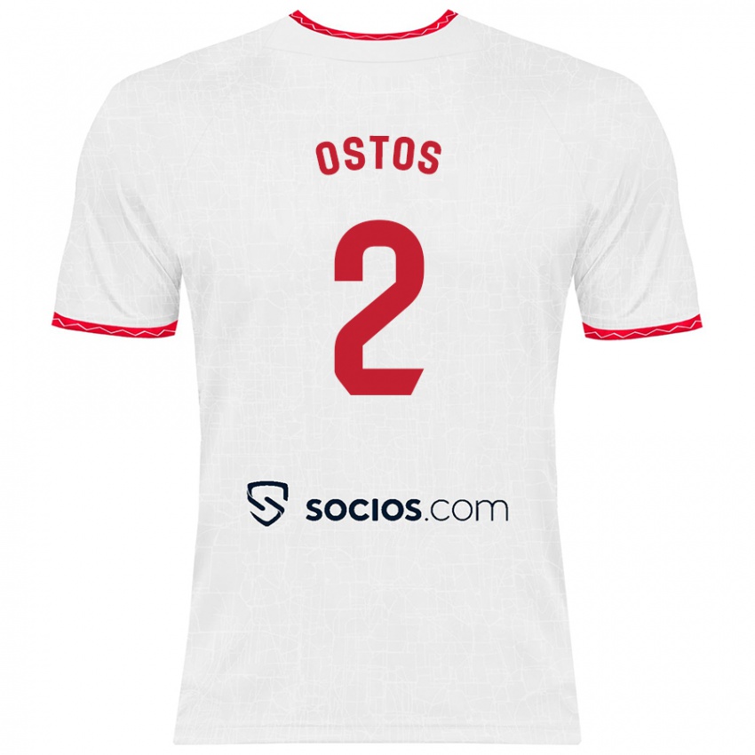 Hombre Camiseta Fran Ostos #2 Blanco Rojo 1ª Equipación 2024/25 La Camisa México