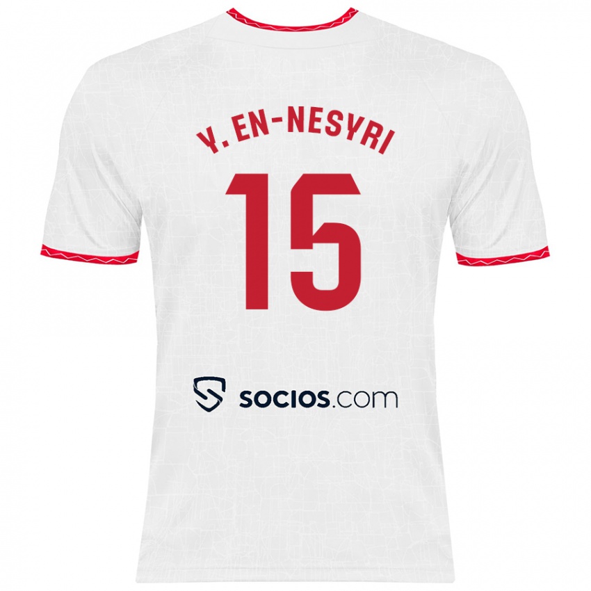 Hombre Camiseta Youssef En-Nesyri #15 Blanco Rojo 1ª Equipación 2024/25 La Camisa México