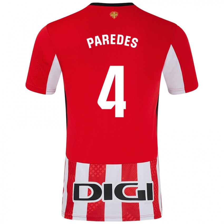 Hombre Camiseta Aitor Paredes #4 Rojo Blanco 1ª Equipación 2024/25 La Camisa México