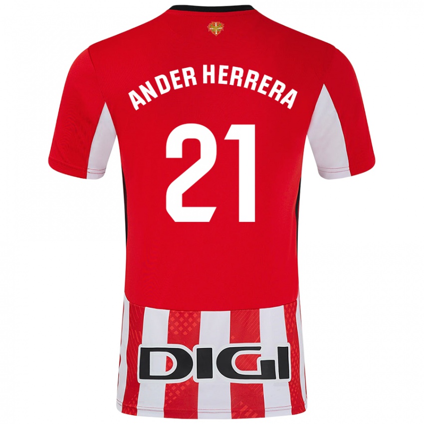 Hombre Camiseta Ander Herrera #21 Rojo Blanco 1ª Equipación 2024/25 La Camisa México