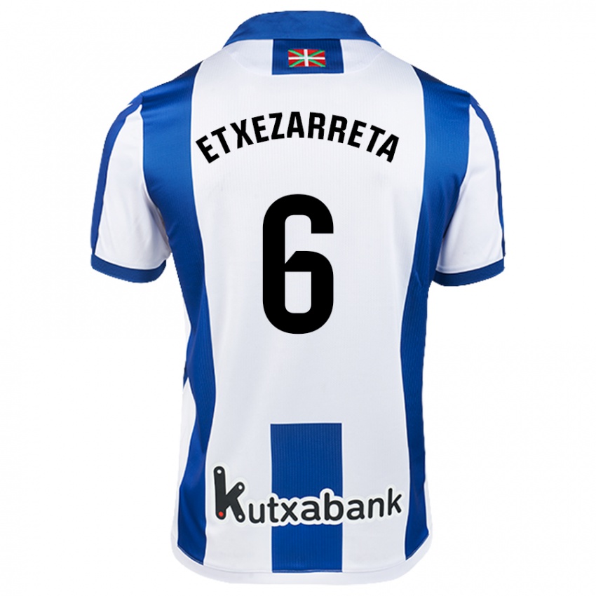 Hombre Camiseta Ane Etxezarreta Aierbe #6 Blanco Azul 1ª Equipación 2024/25 La Camisa México