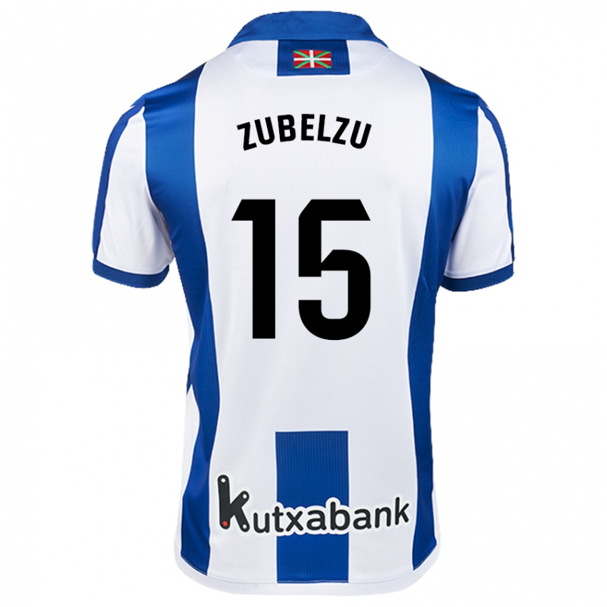 Hombre Camiseta Julen Zubelzu #15 Blanco Azul 1ª Equipación 2024/25 La Camisa México