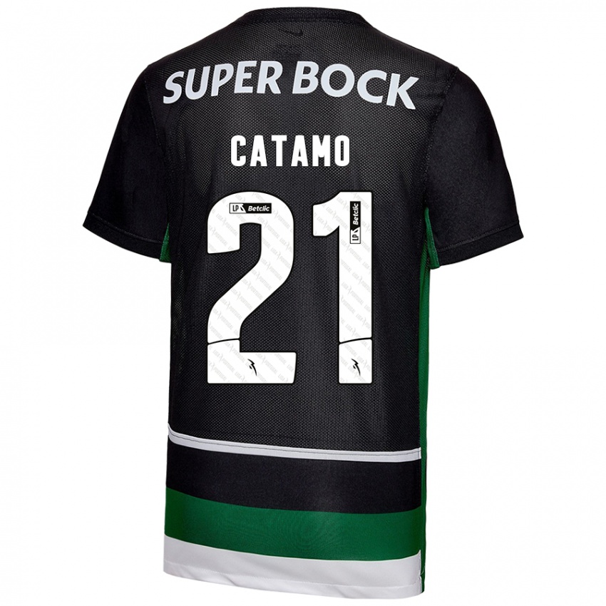 Hombre Camiseta Geny Catamo #21 Negro Blanco Verde 1ª Equipación 2024/25 La Camisa México